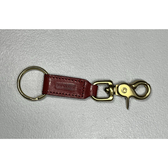 Vintage Coach Red Leather Brass Trigger Snap Key Fob Keychain Ring Rare - Picture 1 of 12